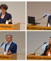 Four images each of a speaker in professional attire standing at the lectern
