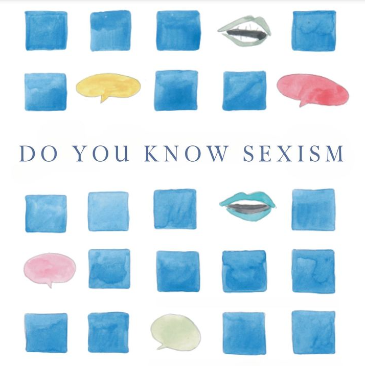 Illustration of mouths and speech bubbles including the text "Do you know sexism"